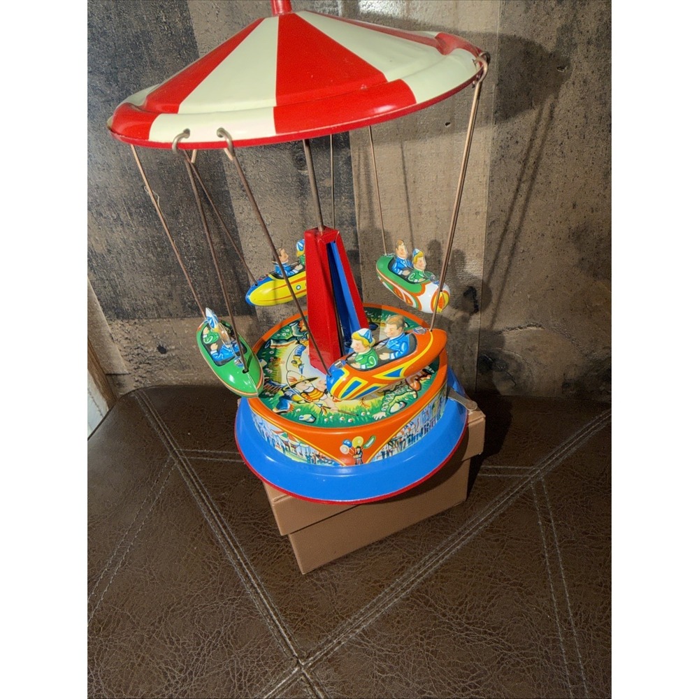 Vintage Spinning Carousel Roundabout Tin Litho Toy West Germany - Works W/ Box - Picture 5 of 17